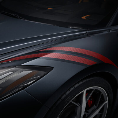 2020 C8 Corvette Stingray Fender Hash Marks Edge Red W/ Carbon Flash