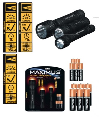 3x Taschenlampe Set LED Handlampe Lampe Inkl. Duracell Batterien Hell