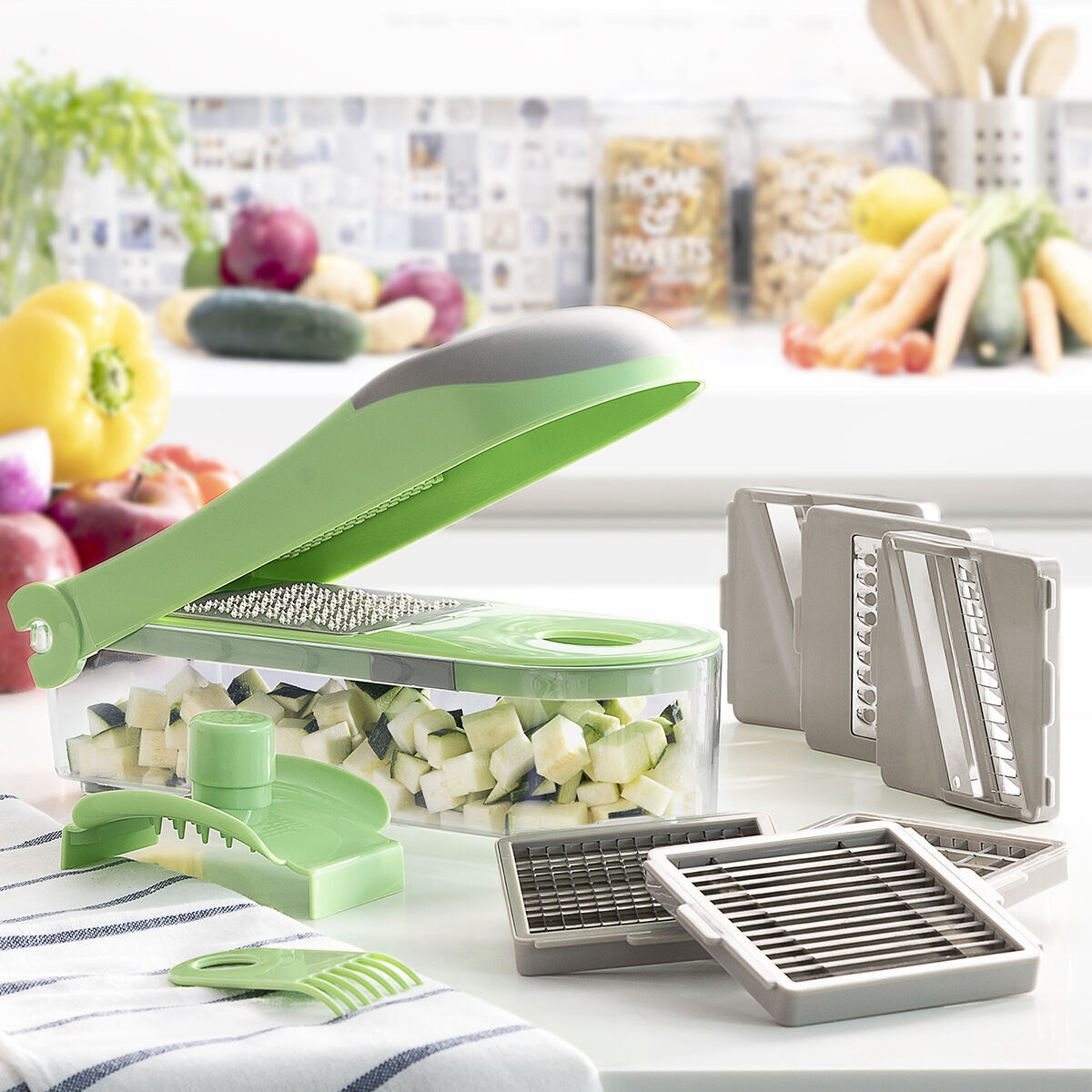 Cortador de Verduras, Rallador y Mandolina con Recetas y Accesorios 7 en...