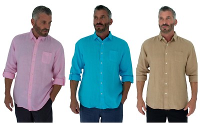 Short Fin mens 100% Linen Long sleeve Linen button down Shirt (Slim Fit)  