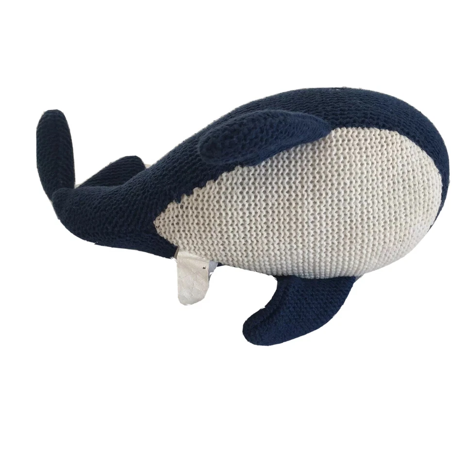 Peacock Alley Blue Whale Plush Knit Stuffed Animal Stuffy White Navy Small 6” - Image 2 of 4