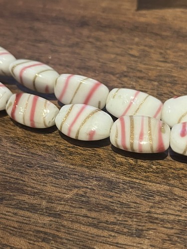 16in  Strand Vintage 1950s Striped Milk Glass Pink Gold Foil   Rare