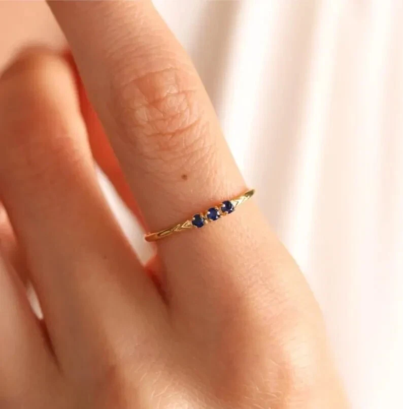 Имитация маленький синий сапфир кольцо синий сапфир кольцо изящный сапфир кольцо женщин - Изображение 2 из 4