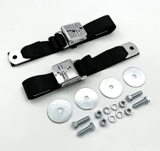 Pair Black Seat Belts w/ Running Tri Bar Pony Logo For 1964-1973 Ford Mustang