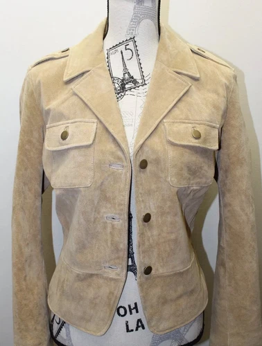 Bum Equipment Women 100% Leather Blazer Jacket Medium Lined Tapered Camel Brown