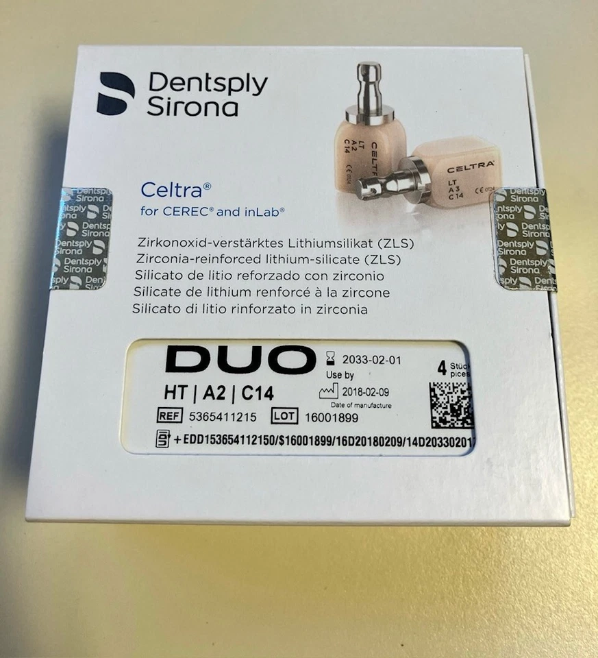 Celtra Duo Blocks for CEREC and inLab, 4/PKG - DENTSPLY HT, Shade A2, Size C14