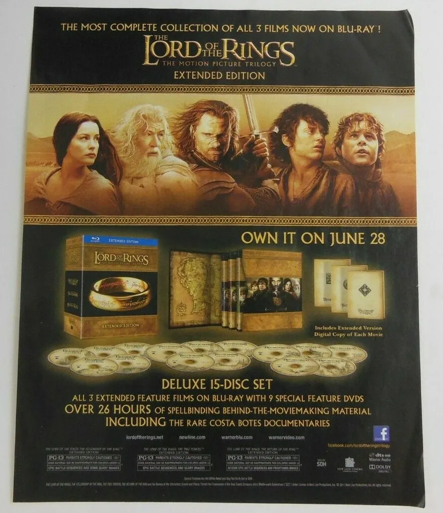 Lord of the Rings Trilogy Blu-ray Print Ad 8 x 11 Inch Poster Extended  Edition