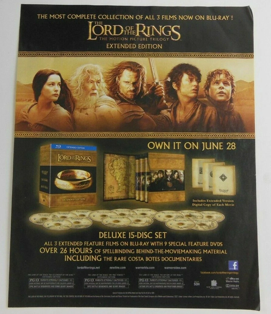 Lord of the Rings Trilogy Blu-ray Print Ad 8 x 11 Inch Poster
