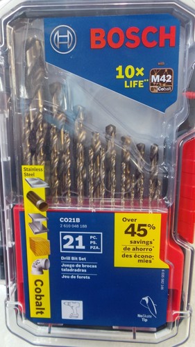 BOSCH COBALT M42 DRILL BIT SET CO21B 