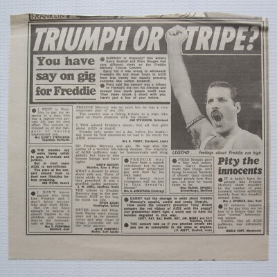 Freddie Mercury 1992 Tribute Concert UK Newspaper Article / Clipping (Queen)