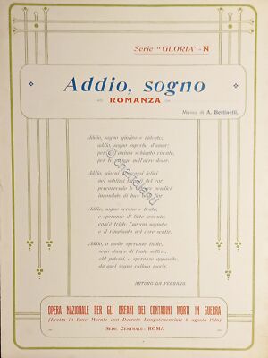 Sheet music - Farewell, dream - novel for singing and piano by A. Bettinelli