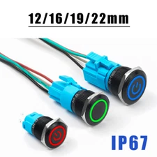 Metal Pushbutton Switch LED 12/16/19/22mm Momentary Latching IP67 Waterproof