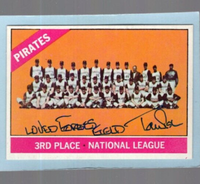 Autographed Tommie Sisk Loved Forbes Field added 1966 Topps Team card Pirates