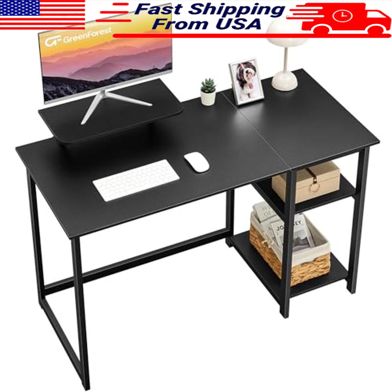 Compact 39in Computer Desk with Reversible Shelves & Monitor Stand-image