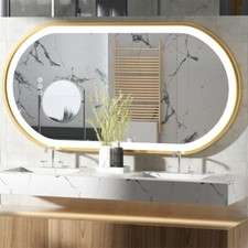 LED Oval Bathroom Mirror Gold Frame Hand-polished Edges Anti-fog Waterproof IP65