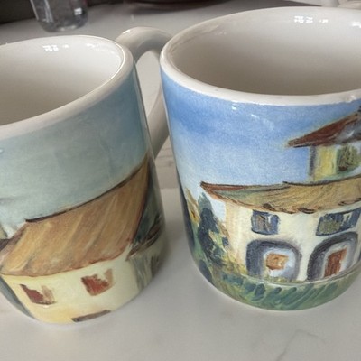 2 STARBUCKS Coffee Mugs Ciao Italya Handmade In Italy 6oz Countryside landscape