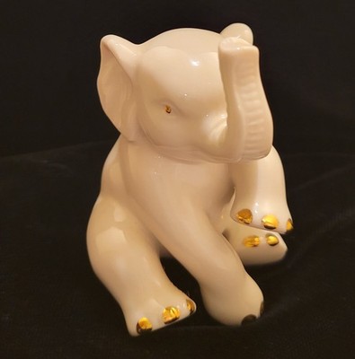 Lenox Porcelain Elephant Figurine Porcelain 24k Gold Details Trinket Vintage