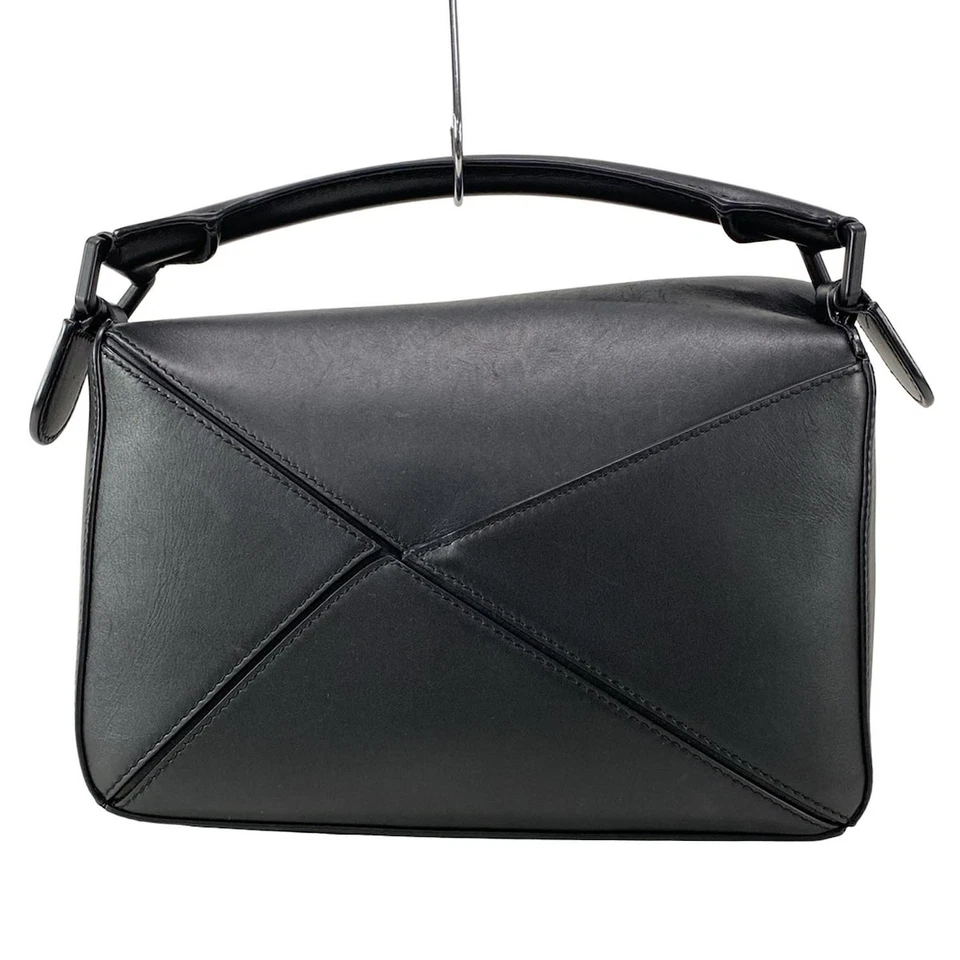 正品 LOEWE 拼图袋小号 A510S21X88 黑色缎面小牛皮 - 手提包 — 第 3/4 张图片