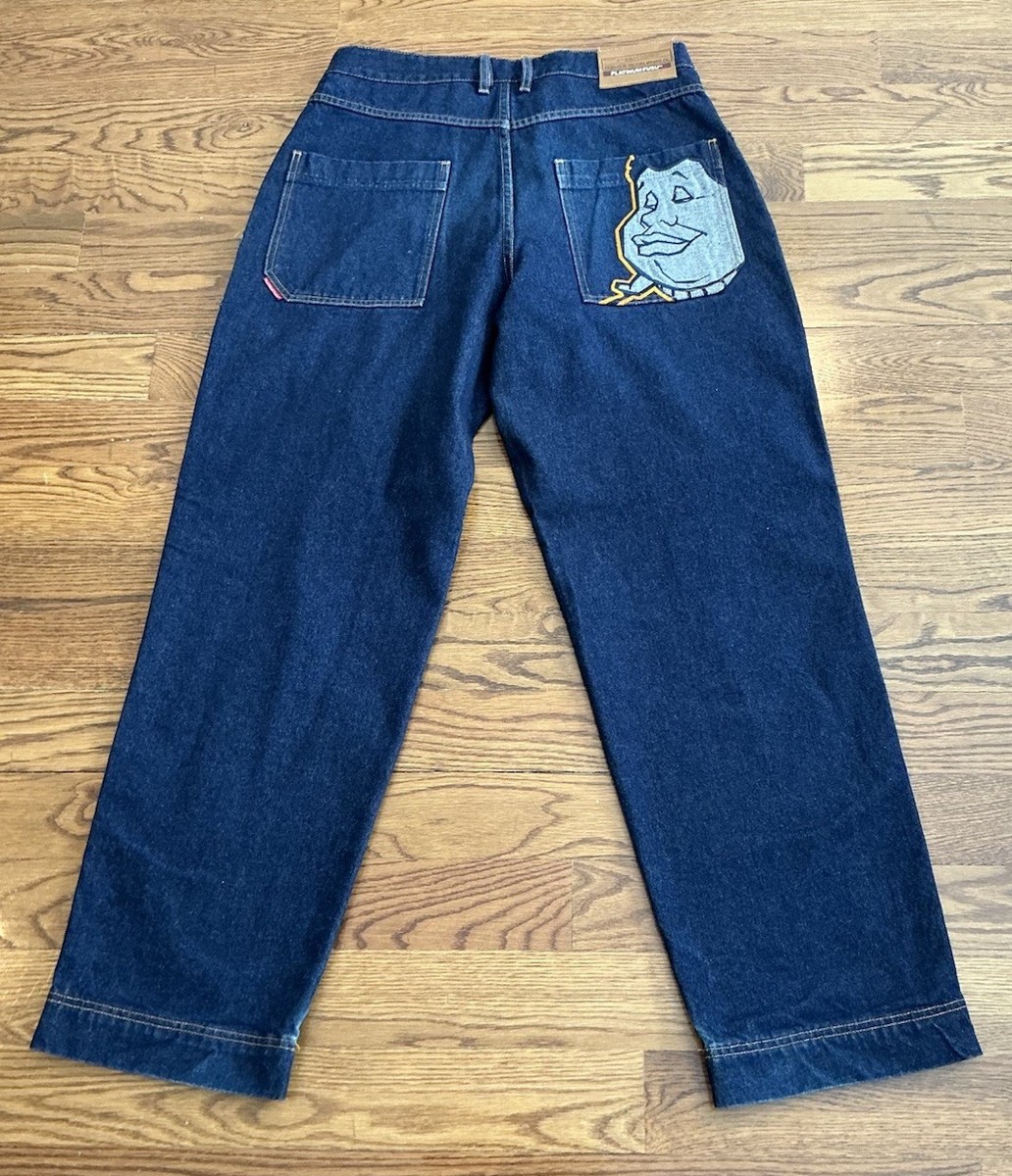 90'S FUBU Platinum Fat Albert Embroidered Dark Baggy Jeans