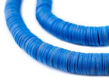 Blue Vinyl Phono Record Beads 14mm Ghana African Disk 35 Inch Strand Handmade