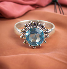 925 Sterling Silver Natural Sky Blue Topaz Women Ring All Size Gift For Women DR