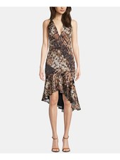 XSCAPE Womens Black Animal Print Sleeveless V Neck Cocktail Hi-Lo Dress 12