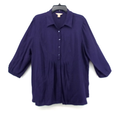 White Stag Blouse Womens Plus Size 2XL Purple Roll Tab Sleeves Collared Top