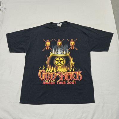Vintage Mens XL Godsmack Awake Tour Tee 2001 Heavy Metal Rock Black Band T-Shirt