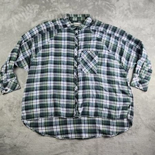 Urban Outfitters Shirt Womens Small Green White Plaid Flannel Oversized Boxy