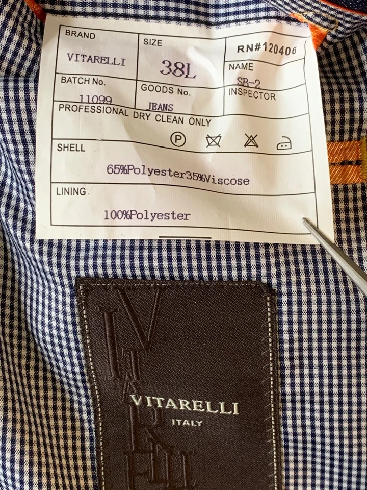 Mens Vitarelli 3-Piece Denim Suit 38L Jacket 32L Pants Blue RHH10573 EUC Italy - Image 4 of 4