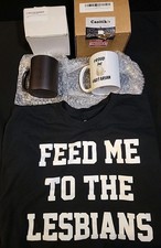  Shirt XL FEED ME LES 2  Coffee MUG  PROUD VAGITARIAN& BLACK MUG  SAID IM GAY 
