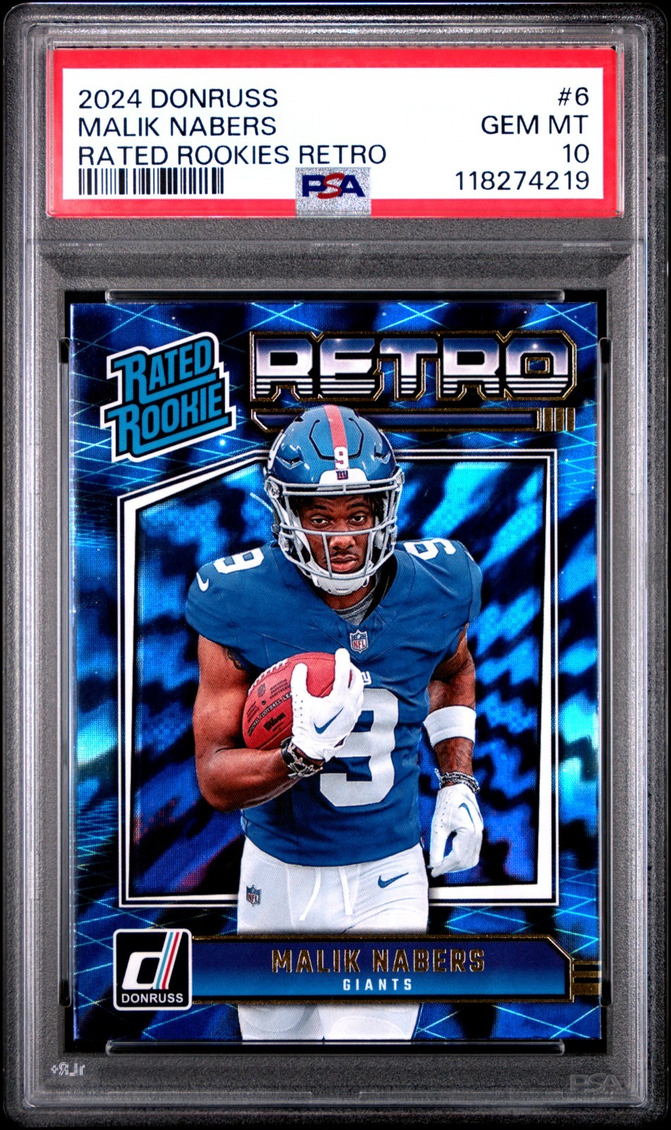 Malik Nabers 2024 Panini Donruss Rated Rookies Retro #6 NY Giants PSA 10