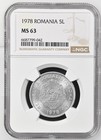 Romania 5 Lei 1978 NGC MS 63