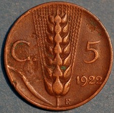 Italy 5 Centesimi 1922 Vittorio Emanuele III KM# 59