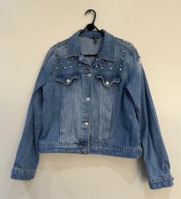 STRADIVARIUS Pearl Embellished Denim Jacket (Size: L) - Read Description