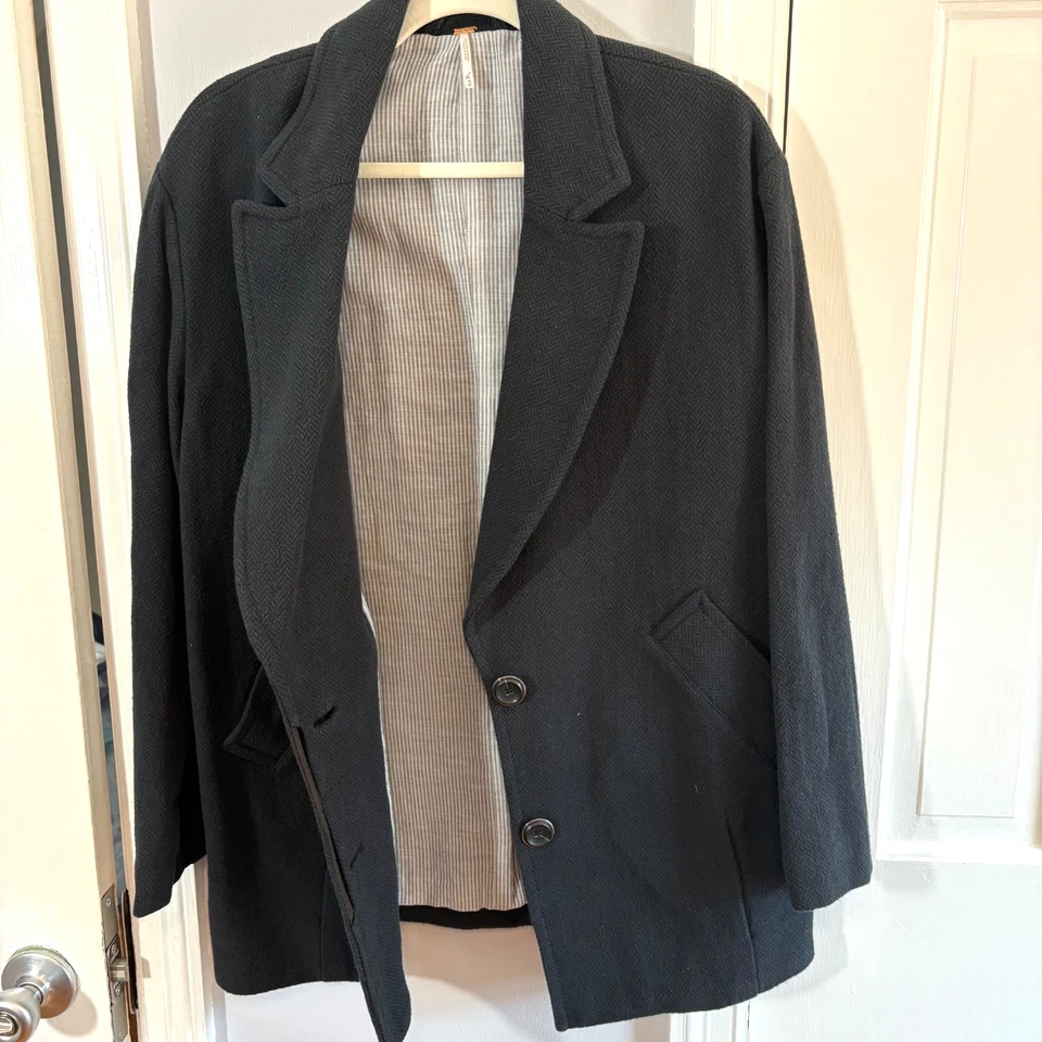 Chaqueta Blazer Abrigo Free People Mujer Mediano Azul Marino Espiga Algodón Foto 3 de 4