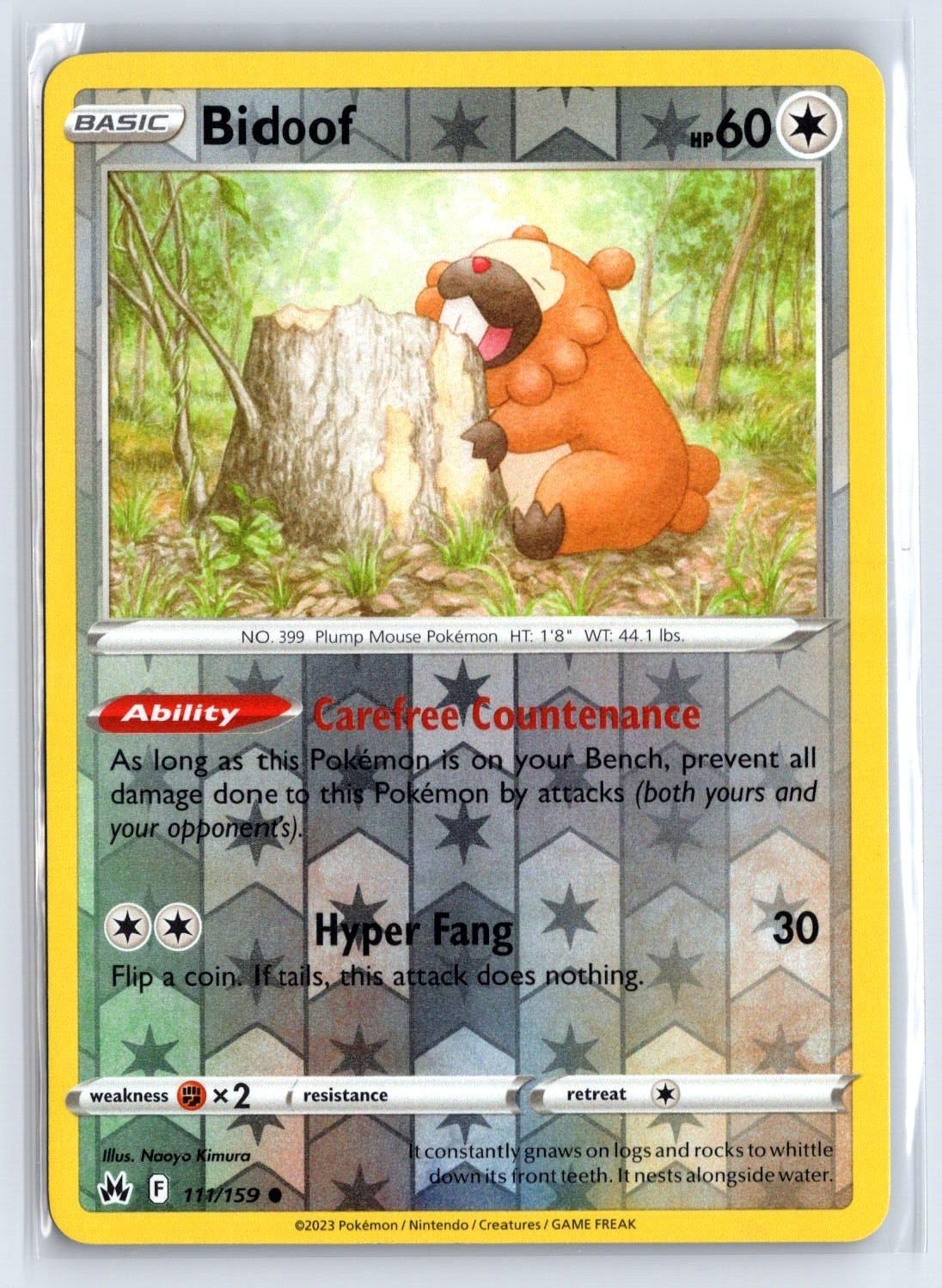 Bidoof 111/159 Crown Zenith Reverse Holo Pokemon Near Mint