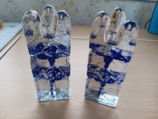 Ice Blue Art Glass Candle Holders. Signed By Thorn.