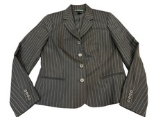 Lauren Ralph Lauren Black Pinstripe Wool Blazer Jacket Women s Size 10 3-Button