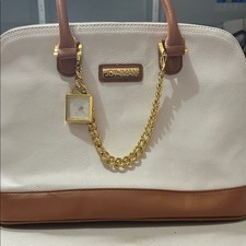Joy & Iman White and Tan Satchel with Gold Ch...