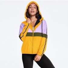 PINK Victoria s Secret Anorak Sherpa Lined Windbreaker Hooded Zip Jacket Size XS