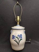 Nice Looking ROWE POTTERY Stoneware Butter Churn Flower Table Lamp