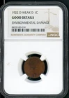 UNITED STATES 1922 -D WEAK D LINCOLN WHEAT CENT SLABBED NGC GOOD DETAILS       1