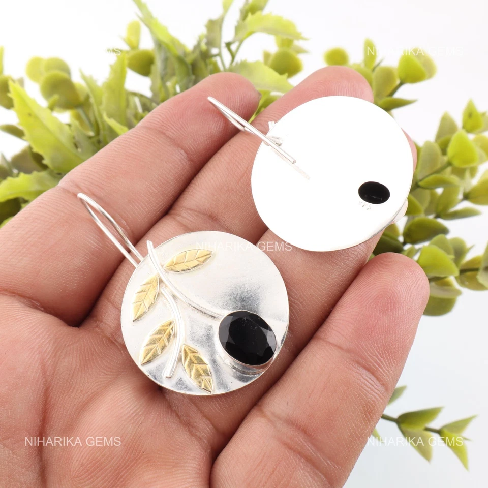 Ovalado Ónice Negro Piedra Preciosa Cyber Monday Pendientes de Gota Joyería 925 - Imagen 3 de 4