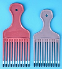Lot of 2 Vtg Color Dip HAIR PICK Lift Comb Purple Pink Retro Afro 80s 6 6.5