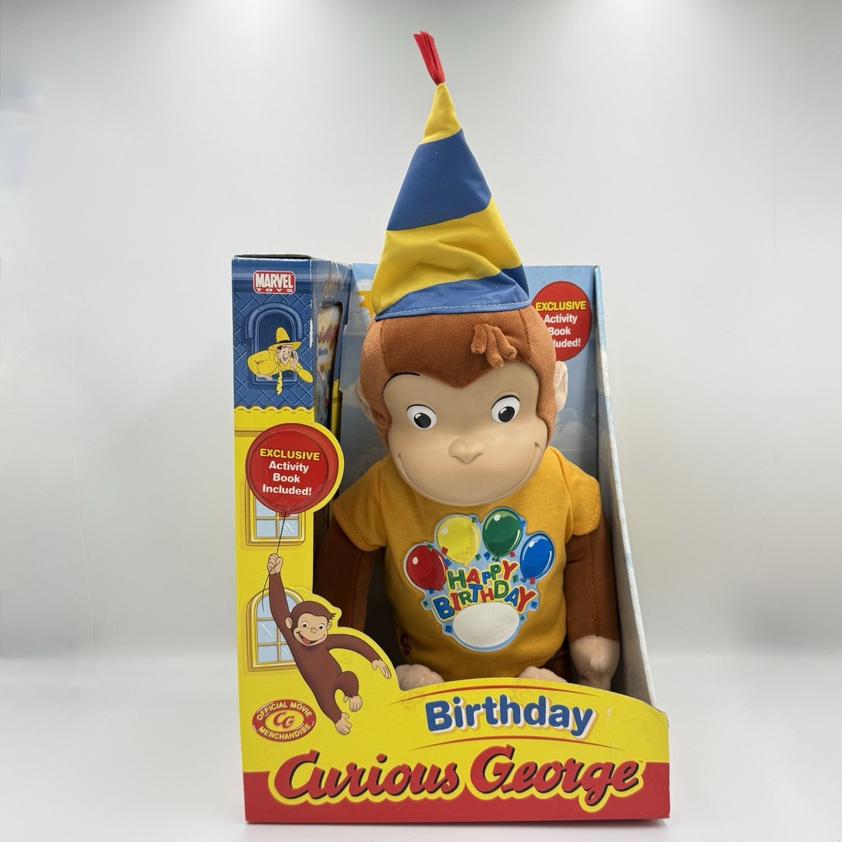 Curious George Happy Birthday Plush 2005 Marvel Rubber Face Hat