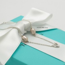 Authentic Tiffany  Co. By the Yard Pink Pearl Open Heart Bracelet 7.4" w/Pouch