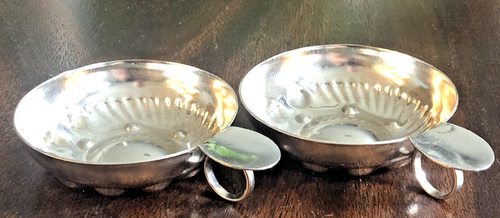 Vintage Silver Plated Wine Tasting Cups 3.25" Round With Handle Set of 2 - Picture 2 of 18