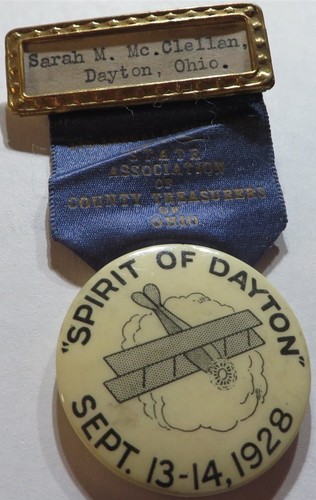Spirit Of Dayton Aviation Pinback Ohio 4th County Treasurer Convention 1928