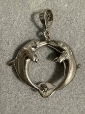 Wyland Kissing Dolphin Sterling Silver Pendant